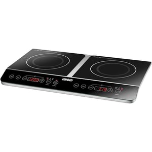 Unold 58175 Kochfeld Schwarz, Edelstahl-Arbeitsplatte 60 cm Induktionskochfeld mit 2 Kochzonen