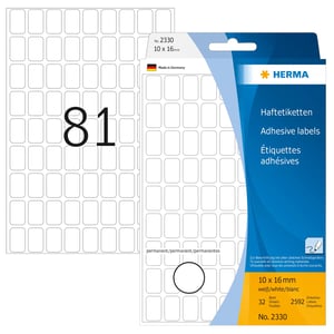 HERMA 2330 Self-Adhesive Labels, Rounded Rectangle, White, 2,592 pcs.