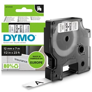 DYMO D1 Original-Etiketten | Schwarzer Aufdruck auf weißem Band | 12 mm x 7 m | Selbstklebende Etiketten für LabelManager-Etikettendrucker | Hergestellt in Europa
