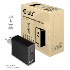 CLUB3D CAC-1902EU Ladegerät für mobile Geräte: Netbook, Laptop, tragbarer Lautsprecher, Powerbank, Smartphone, schwarz, Wechselstrom, Schnellladung, intern