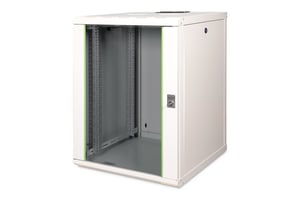 Digitus Hängande nätverksskåp Unique 19" 16U rack 600x600, glasdörrar, grå, odelad, ihopfälld, 100 kg