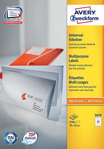 Avery 3479 bedruckbare Etiketten, weiß, selbstklebende Etiketten zum Bedrucken