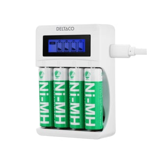 Deltaco C704A4-4xAA Battery Charger, USB Battery for Home Use