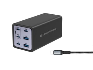 Conceptronic OZUL06BE Ladegerät für mobile Geräte, universell, schwarz, Wechselstrom, Schnellladung, für den Innenbereich
