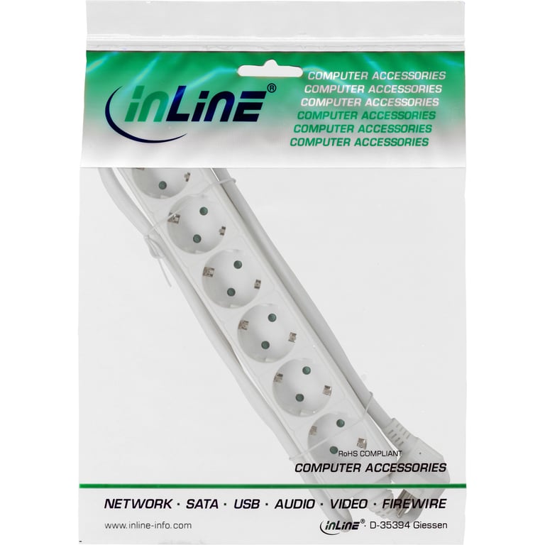 InLine 16463W rozgałęziacz 3 m 6 x gniazdo sieciowe Biały