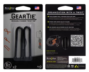 Nite Ize Gear Tie Cable Tie, Rubber, Black, 2-pack