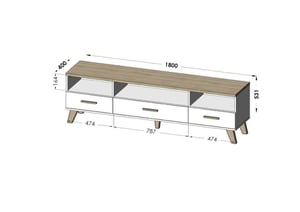 Cama stolik RTV LOTTA 180cm dąb wotan + czarny mat