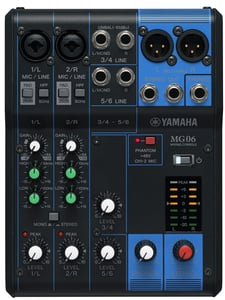 Yamaha MG06 6-channel audio mixer. Black
