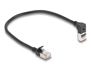 DeLOCK Kabel sieciowy RJ45 Cat.6A S/FTP Slim w górę pod kątem 90°/prosty 0,25 m czarny