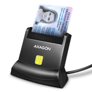 Axagon Universal desktop USB contact Smart/ID card reader with a long USB-A cable. Suitable for the eObanka app. Chip card reader, internal USB 2.0, black