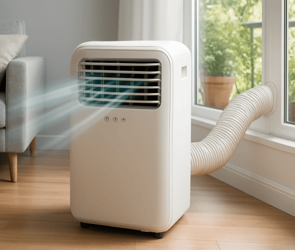 Schemat wyprowadzenia węża klimatyzatora przenośnego przez okno
