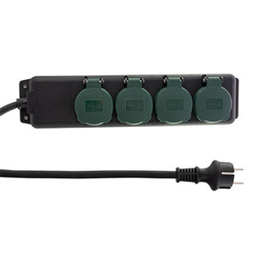 REV 0512468555 Verteiler 1,4 m 4 x Netzsteckdose, für den Außenbereich, Schwarz, Grün