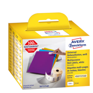 Avery AS0722540 selbstklebende Etiketten, rechteckig, abziehbar, weiß, 1000 Stück.
