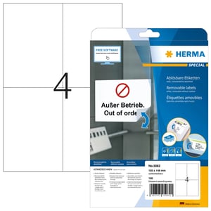 HERMA 5082 Self-Adhesive Rectangular Peel-Off Labels, White, 100 pcs.