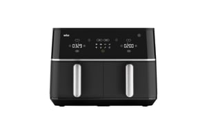 Braun TD 5030I BK Doppel-Heißluftfritteuse mit 10 l Fassungsvermögen, 2400 W, Standgerät, schwarz, silber