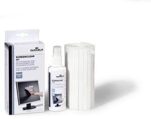 Durable SCREENCLEAN Set for LCD/TFT/Plasma: Wet and dry cleaning wipes and 125 ml cleaning solution