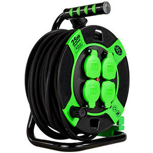 REV 0010215412 Verteiler 25 m 4 x Netzsteckdose, für den Außenbereich, Schwarz, Grün