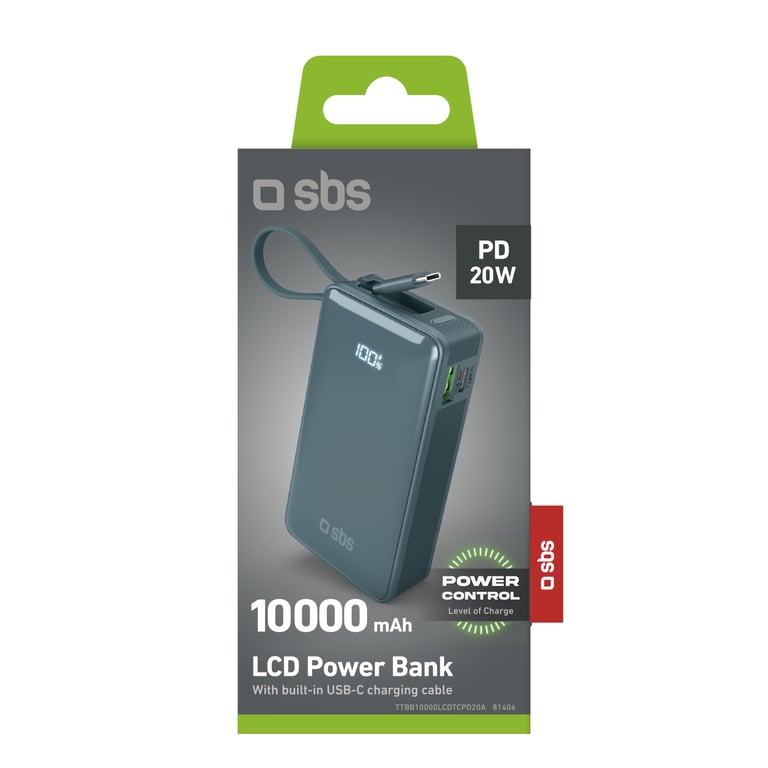 фото Зовнішній акумулятор (павербанк) SBS LCD Power Bank 22.5W 10000 mAh Light Blue (TTBB10000LCDTCPD20A)
