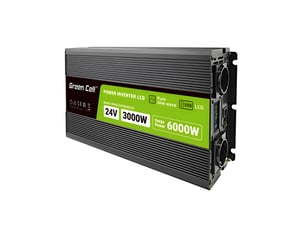 Green Cell Przetwornica napicia PowerInverter LCD 24 V 3000W/60000W Przetwornica samochodowa z wywietlaczem - czysty sinus adapter zasilający/ inwentor Automatyczna Czarny