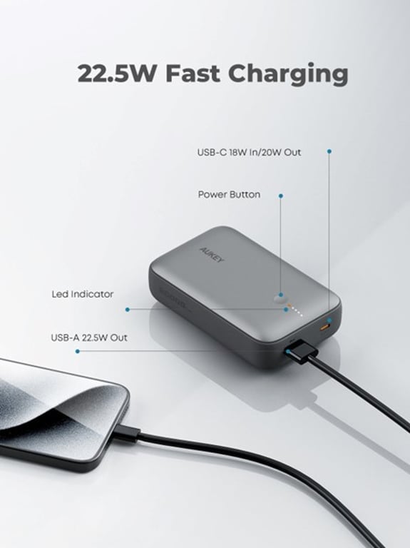 фото Зовнішній акумулятор (павербанк) Aukey PB-Y57 20000 mAh Grey