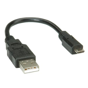 ROLINE 11.02.8310 USB 2.0 Cable, 0.15 m, Micro-USB B to USB A, 0.48 Gbit/s, Black