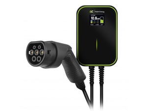 Green Cell EV14 Electric Vehicle Charging Station, Black Aluminum, Wall-Mounted, 3 W, Built-in LCD Display