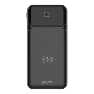 Savio BA-09 Lithium-Polymer-Powerbank (LiPo) 37 mAh, kabelloses Laden, schwarz