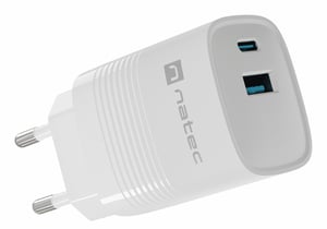 NATEC NUC-2140 Portable Device Charger, Universal, White, AC, Fast Charging, Indoor