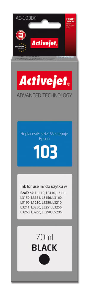Activejet Tusz AE-103Bk (zamiennik Epson 103 C13T00S14A; Supreme; 70 ml; czarny)