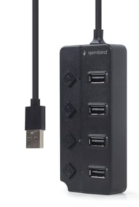 Gembird USB 2.0-powered 4-port hub with switches, black USB 2.0 Type-A Black