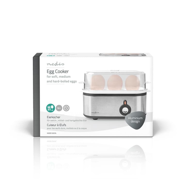 Nedis KAEB120EAL jajowar 3 jaj. 210 W Aluminium, Czarny, Przezroczysty