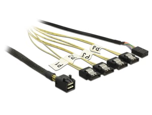 DeLOCK 0.5 m, Mini SAS HD SFF-8643/4xSATA 7-pin, 0.5 m, Black, Silver, Yellow