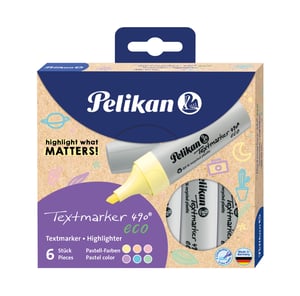 Pelikan Textmarker 490 eco, 6 Stück. Abgeschrägte Spitze, mehrfarbig