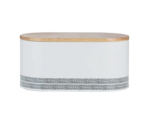 Typhoon Monochrome Oval White Bamboo and Steel Bread Box
