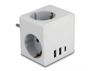 DeLOCK 3-fach-Verteiler mit Kindersicherung und USB-Ladeanschluss, weiß