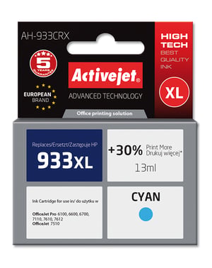 Activejet Tusz AH-933CRX (zamiennik HP 933XL CN054AE; Premium; 13 ml; niebieski)