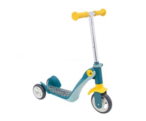 Smoby Vändbar 2-i-1 barns fyrhjulig sparkcykel, blå, gul