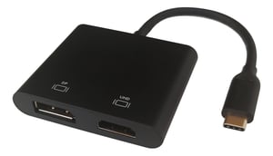 Deltaco USBC-HDDP Cable Adapter, 0.1 m, USB Type-C to HDMI + DisplayPort, Black