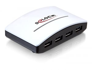 DeLOCK USB 3.0 Externer Hub mit 4 Anschlüssen, 5000 Mbit/s, schwarz, weiß