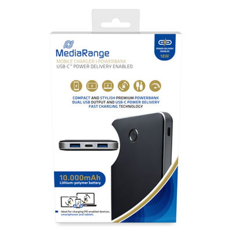 фото Зовнішній акумулятор (павербанк) MediaRange Mobile charger Powerbank 10000mAh with USB-C Power Delivery fast charge technology (MR753)