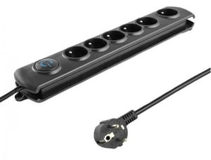 Qoltec 50111 ochrona przeciwprzepięciowa Czarny 6 x gniazdo sieciowe 230 V 1,8 m