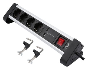 Olympia SL 2425 U Power Strip, 1.5 m, 4 Outlets, Indoor, Black, Silver