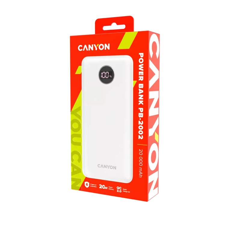 фото Зовнішній акумулятор (павербанк) Canyon PB-2002 20000mAh White (CNE-CPB2002W)