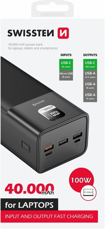 Фото Внешний аккумулятор (powerbank) Swissten Power Line 40000mAh 100W Black (22013941)
