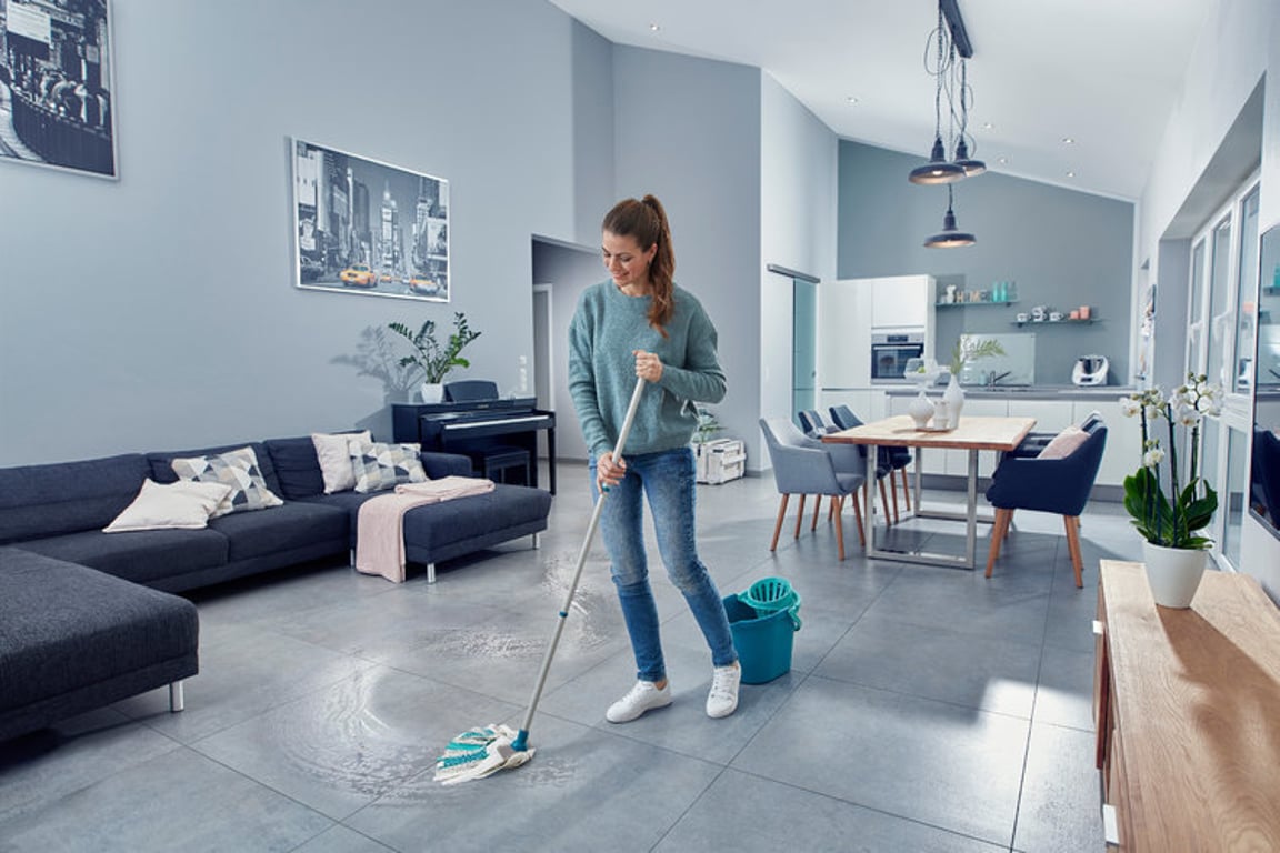 Leifheit 52106 mop Bawełna, Włókno Suchy i Mokry Niebieski, Biały