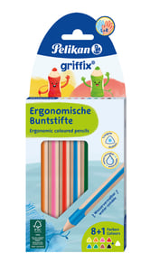 Pelikan 700856 Buntstift Schwarz, Blau, Braun, Grün, Orange, Rosa, Rot, Weiß, Gelb, 9 Stück.