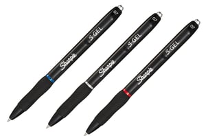 Sharpie S-Gel Gelstift mit Druckmechanik, schwarz, blau, rot, 3 Stück.