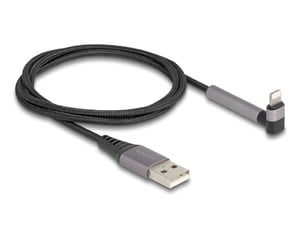 DeLOCK USB Type-A to Lightning Data and Charging Cable for iPhone, iPad, and iPod, angled, with stand function, black, 1.5 m, MFi