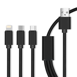 MaXlife OEM001520 telefonkabel, svart, 1 m, USB A – Micro USB + Lightning + USB C