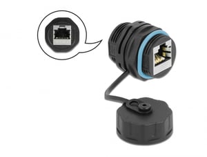 DeLOCK RJ45-Kabelstecker (Buchse) auf RJ45-Stecker (Buchse) Cat.6A mit Schutzkappe, wasserdicht